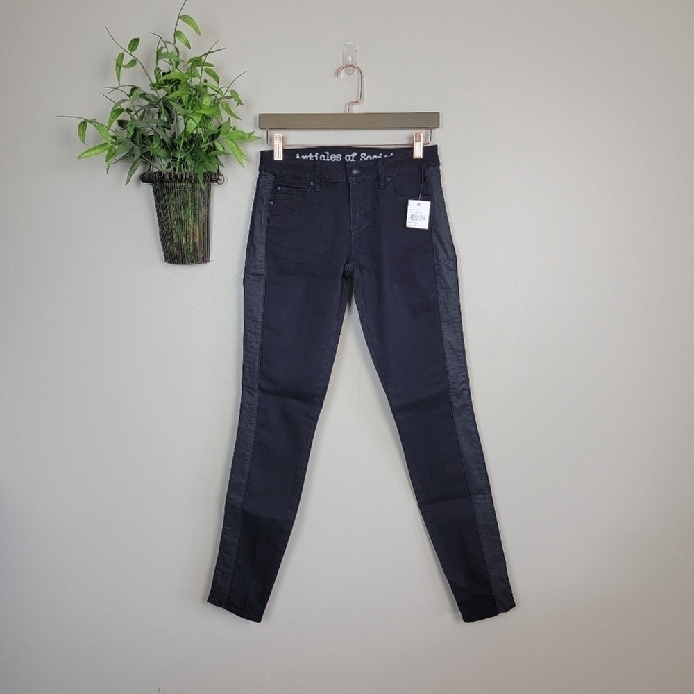 NEW Articles of Society Skinny Mya Tuxedo Stripe Coated Jegging Black Jeans 25